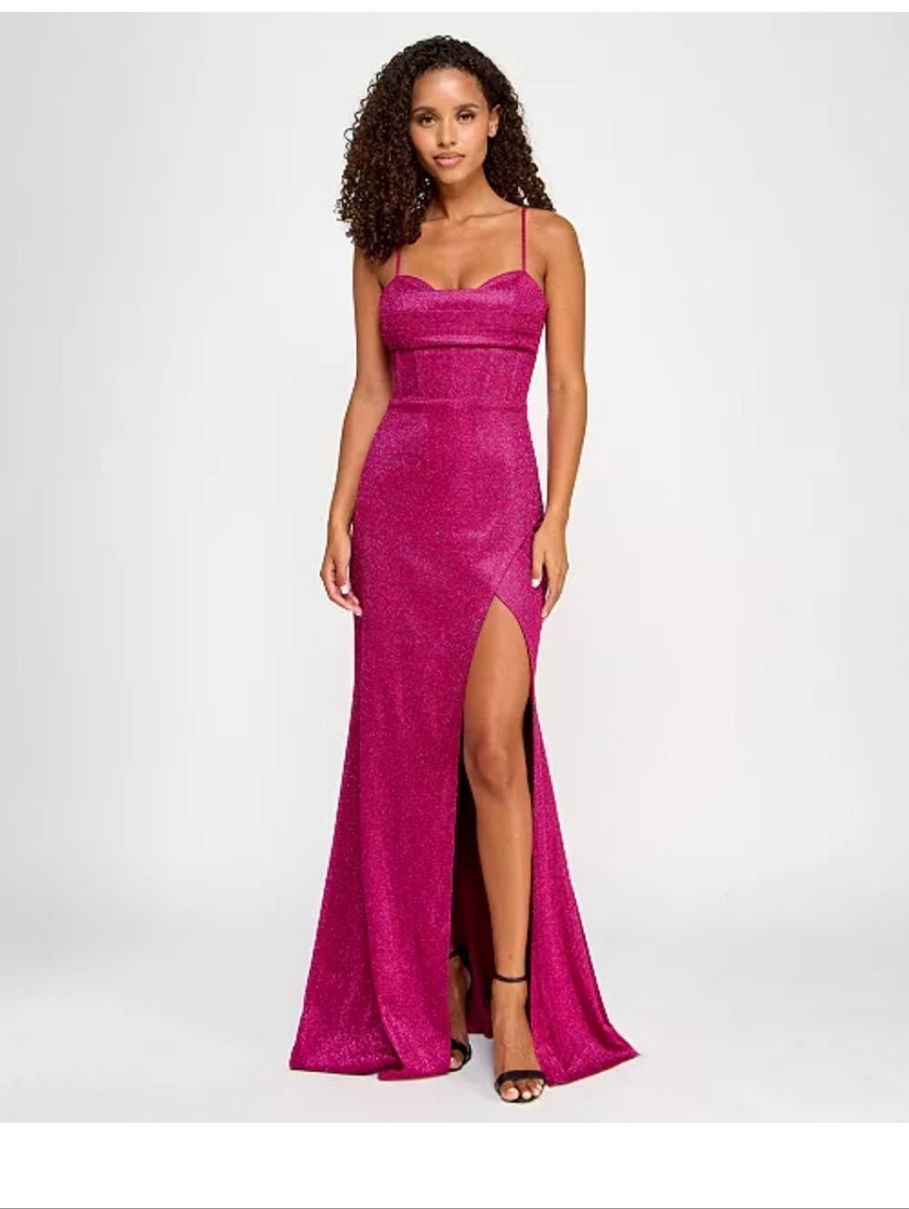 City Studio Glitter Fuchsia Pink Corset Prom Gown Maxi Dress Slit Siz 15/16 $129